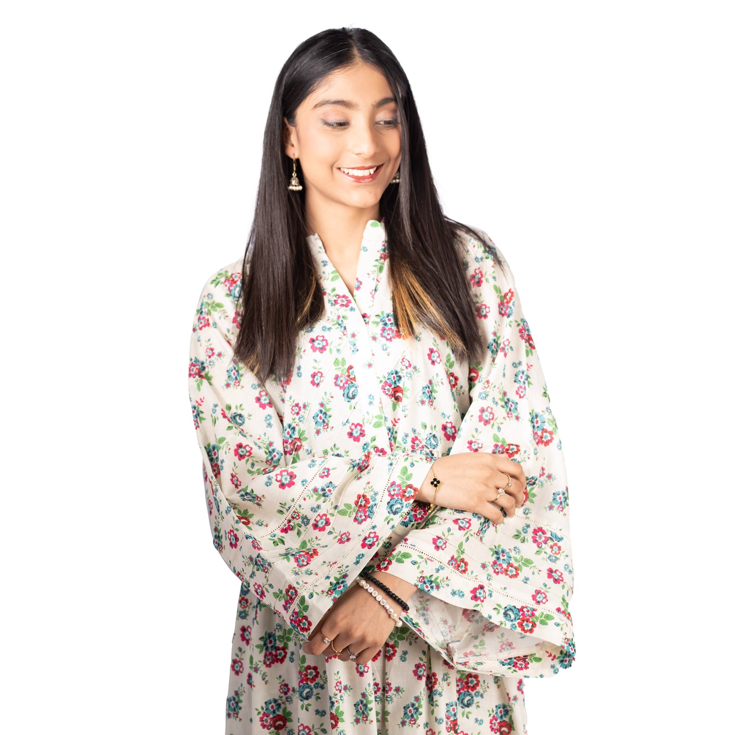 Floral Lawn Frock with Bell Sleeves