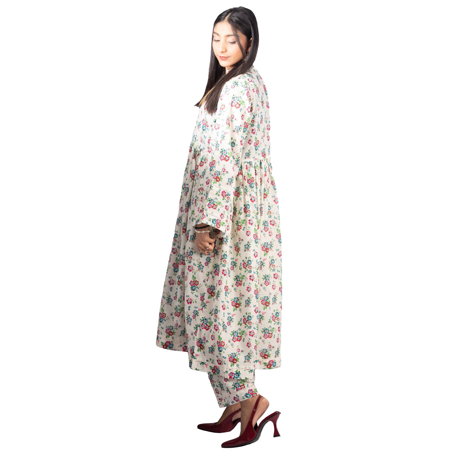 Floral Lawn Frock with Bell Sleeves