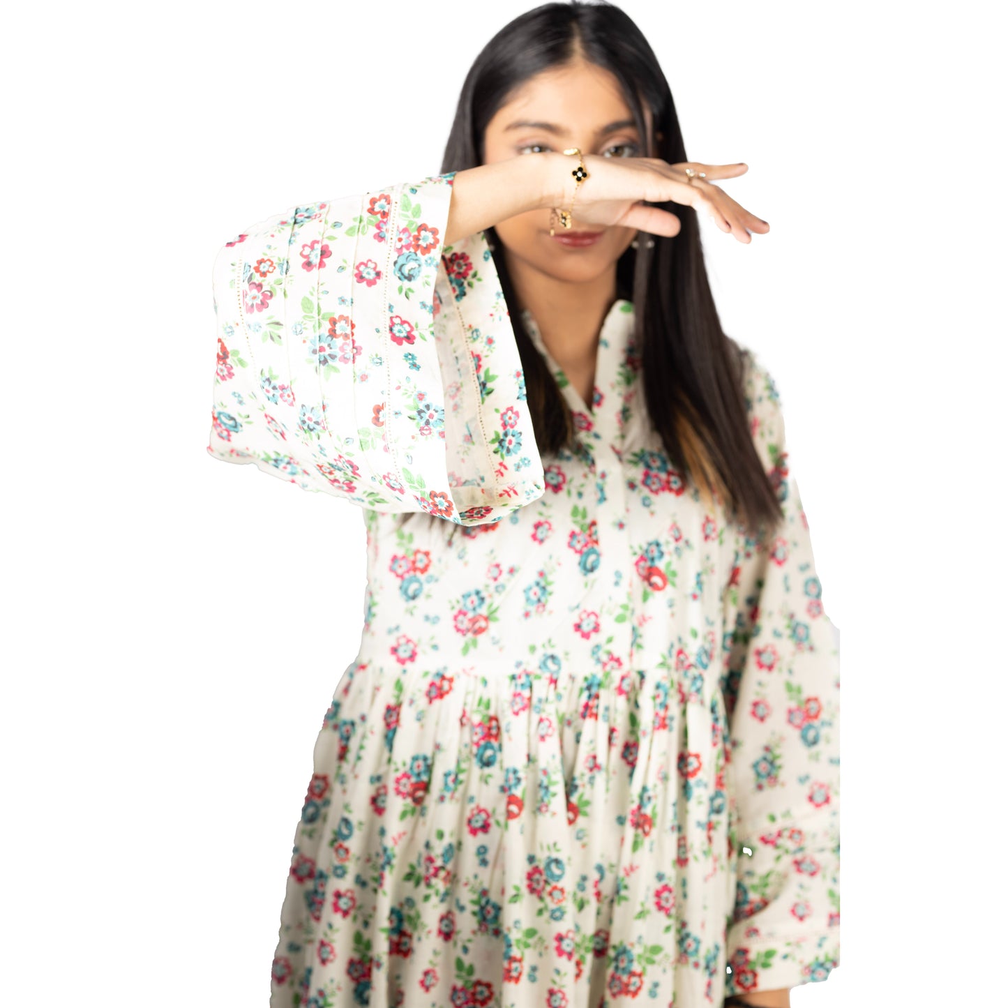 Floral Lawn Frock with Bell Sleeves