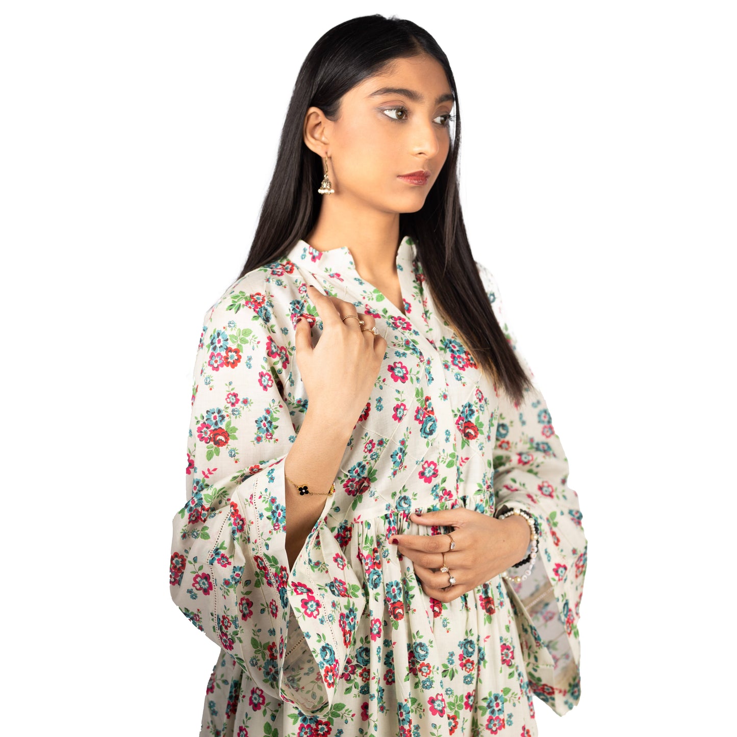 Floral Lawn Frock with Bell Sleeves