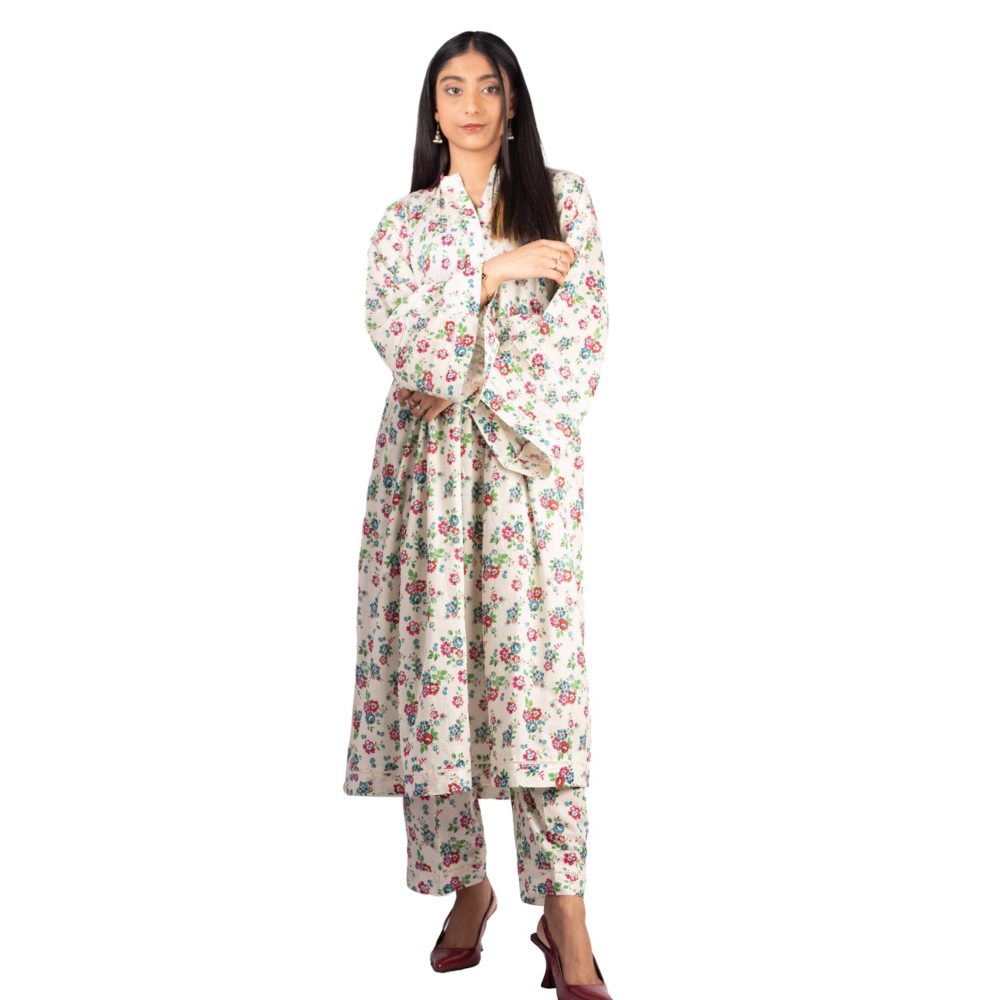 Floral Lawn Frock with Bell Sleeves