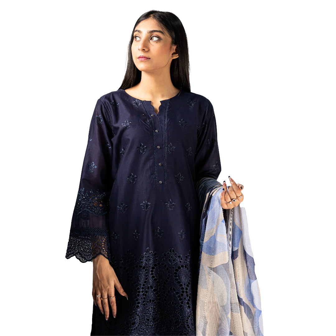 Three Piece Stitched Chicken Kari Lawn Suit for Ladies