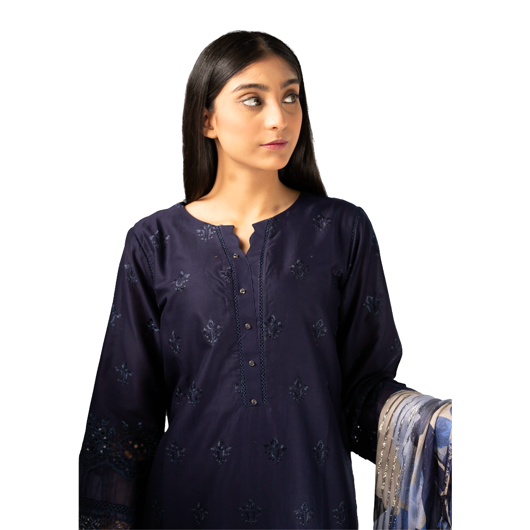 Three Piece Stitched Chicken Kari Lawn Suit for Ladies