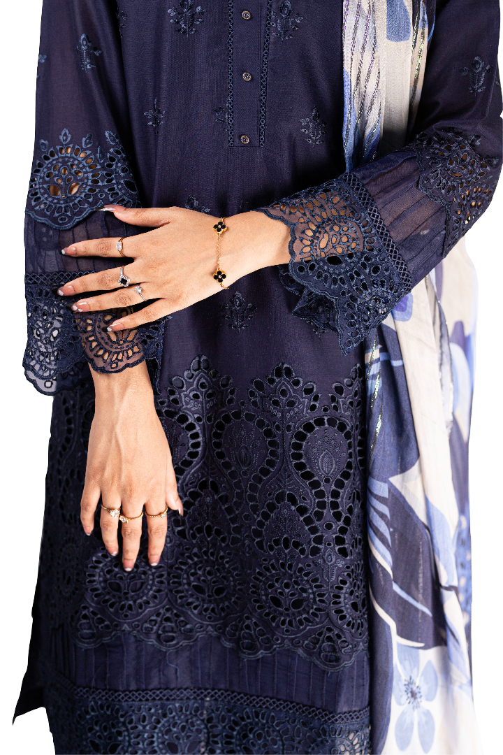 Three Piece Stitched Chicken Kari Lawn Suit for Ladies