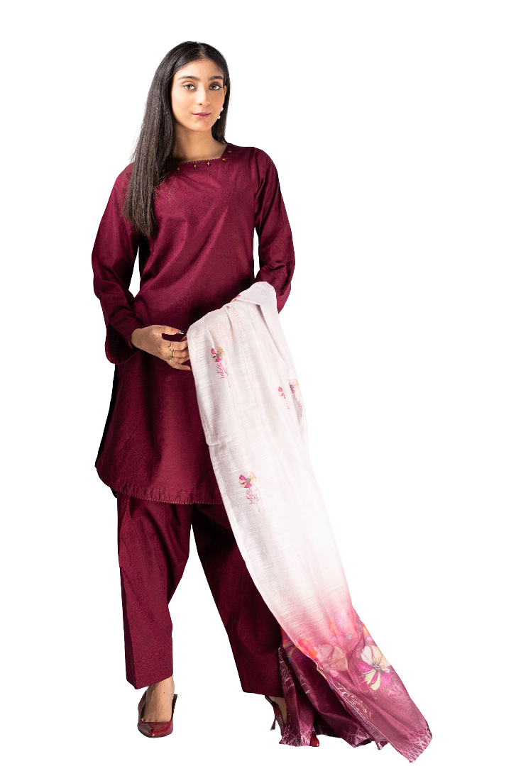 Three Piece Stitched Lawn Suit for Ladies