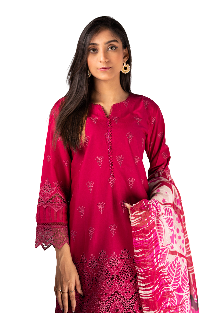 Stitched Chicken Kari Lawn Suit With Dupatta