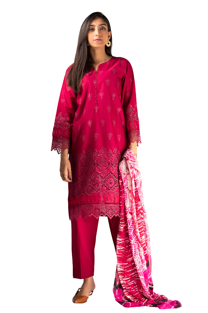 Stitched Chicken Kari Lawn Suit With Dupatta
