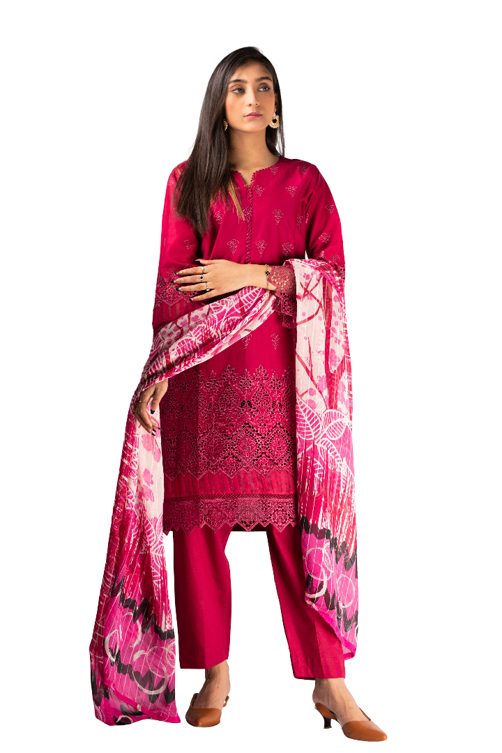 Stitched Chicken Kari Lawn Suit With Dupatta