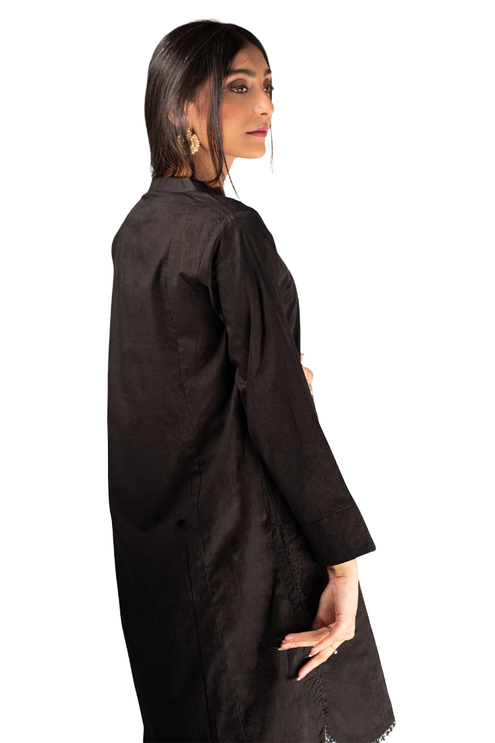 3 Piece Lawn Black Suit For Ladies with Printed Duppatta