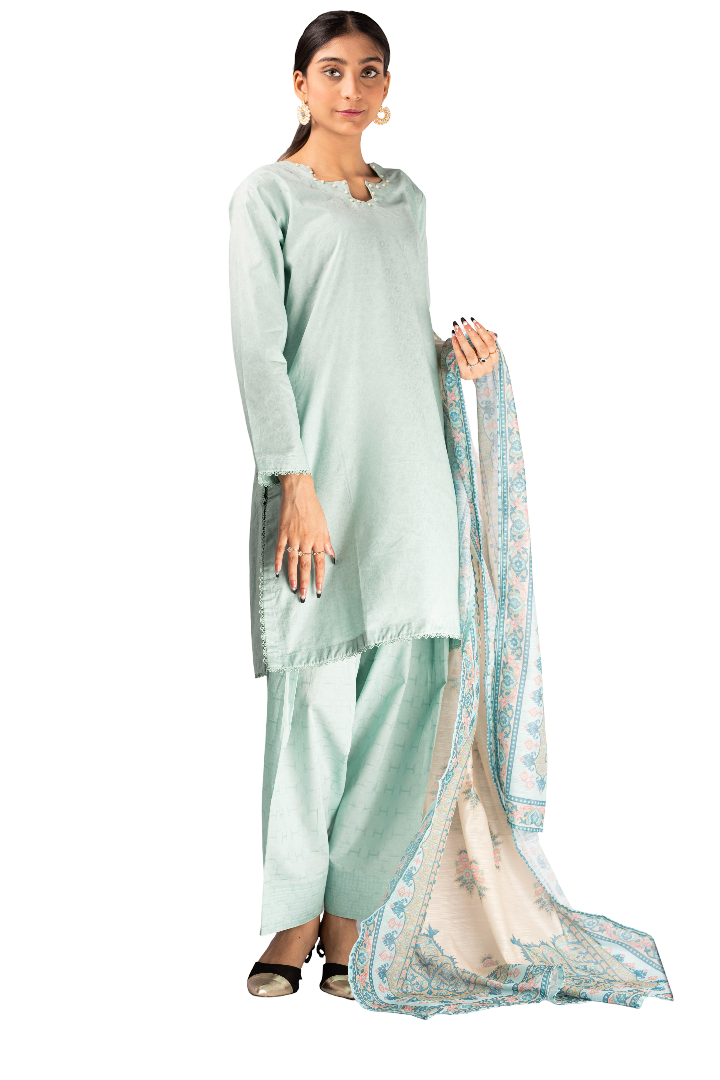 Ladies Stitched Lawn Three Piece Suit