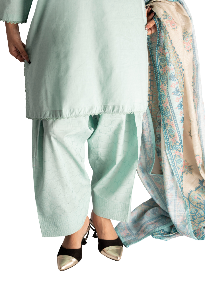Ladies Stitched Lawn Three Piece Suit