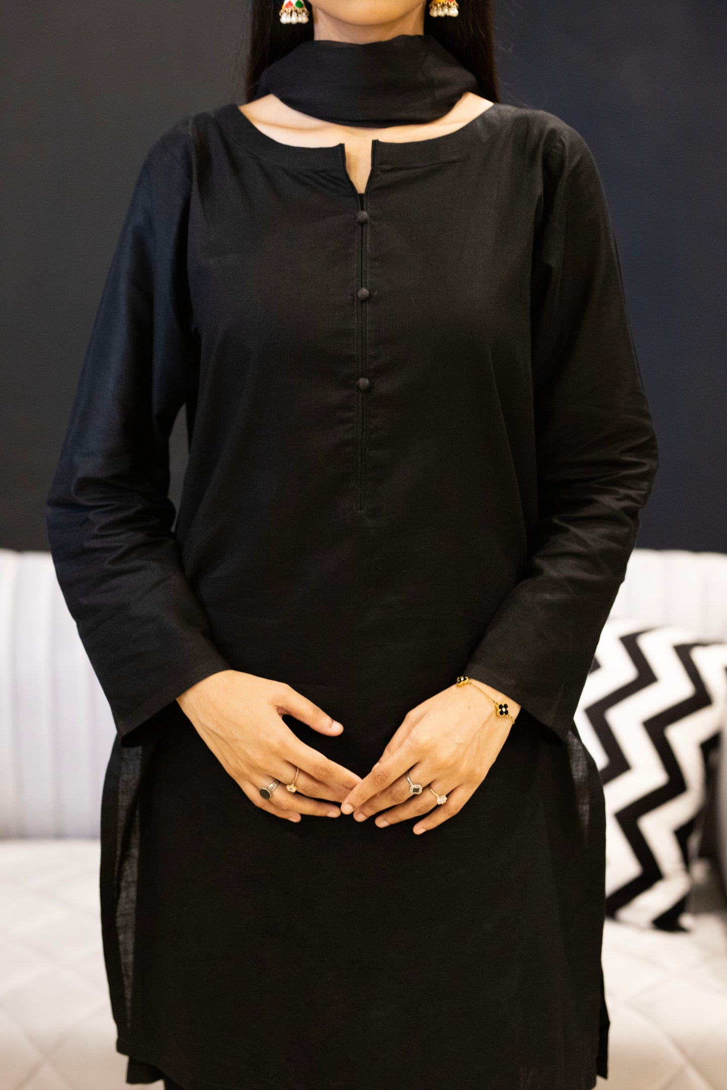3 Pc All Black Lawn Simple Suit For Women