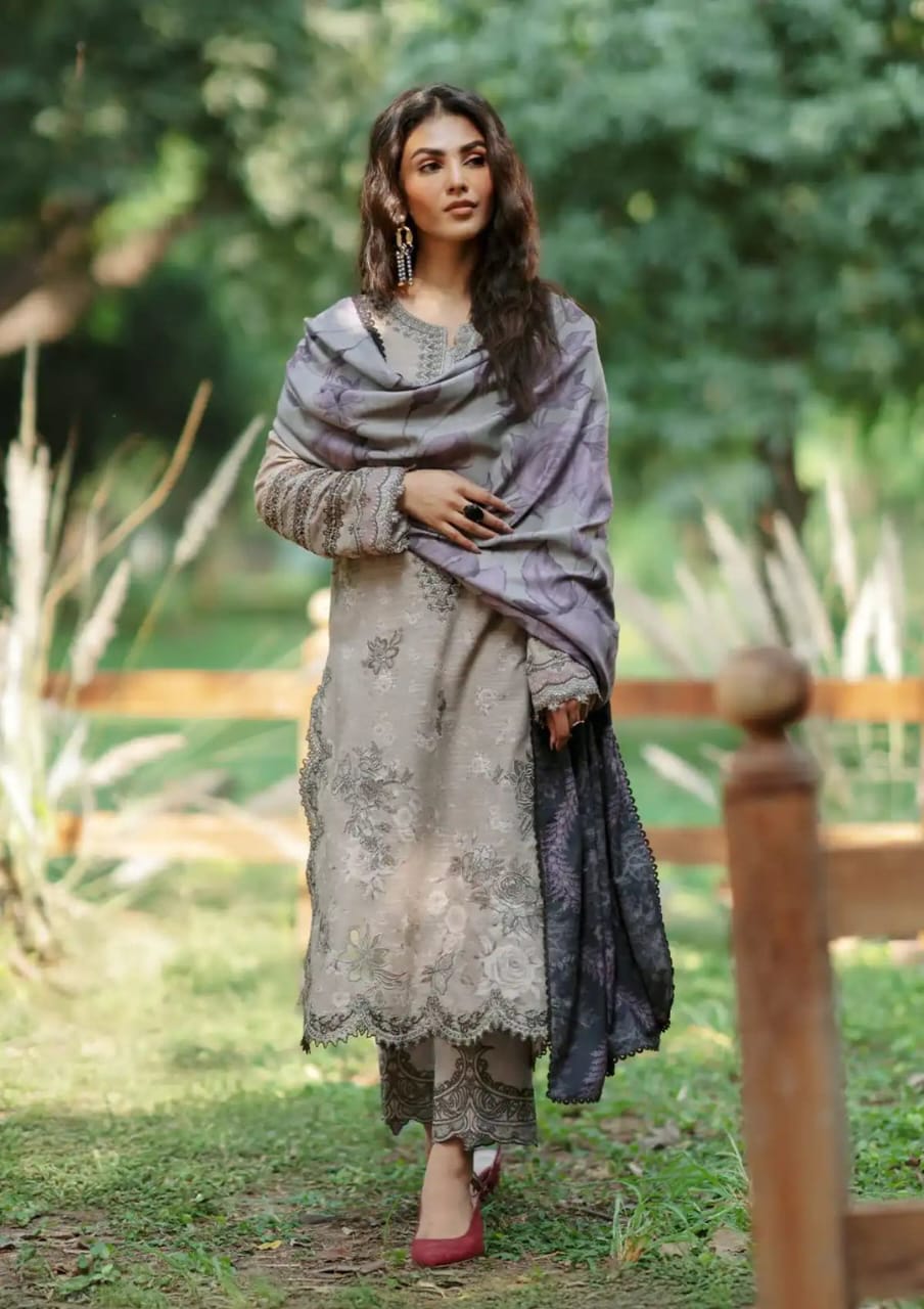 3 piece Printed Lawn with Embroidery Suit (Unstitched)