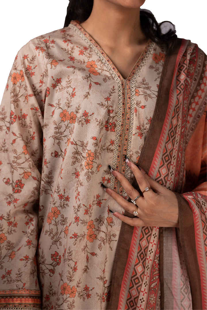 Three Piece Printed Suit For Ladies