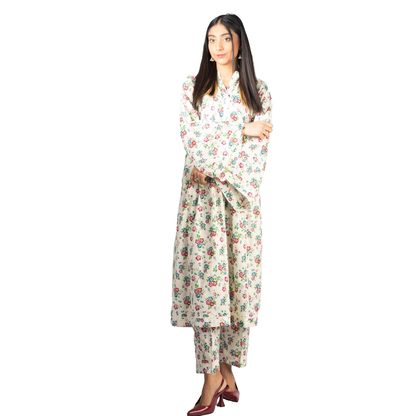 Floral Lawn Frock with Bell Sleeves