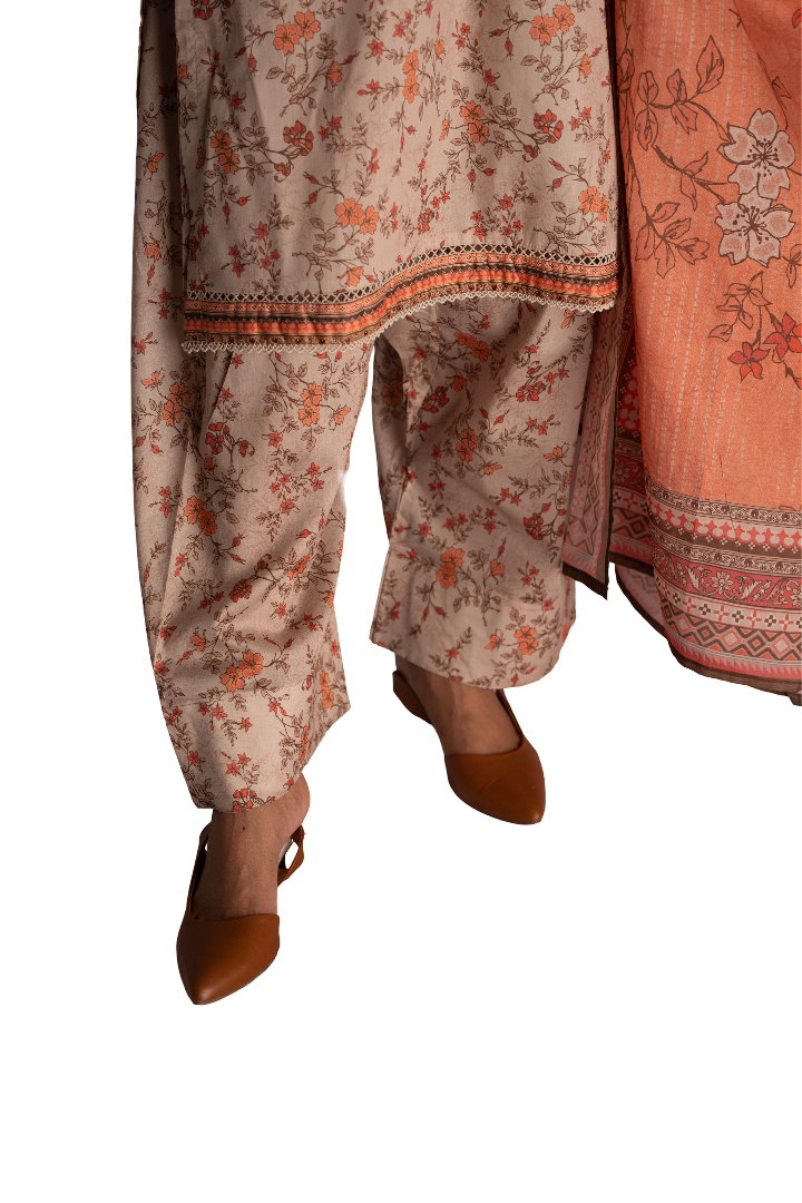 Three Piece Printed Suit For Ladies