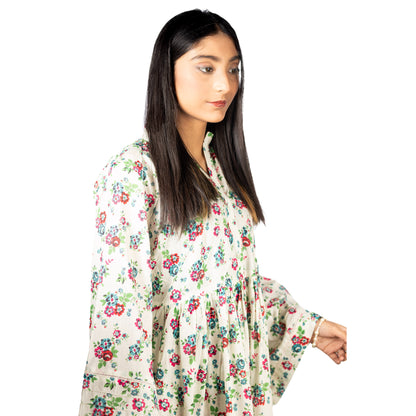 Floral Lawn Frock with Bell Sleeves