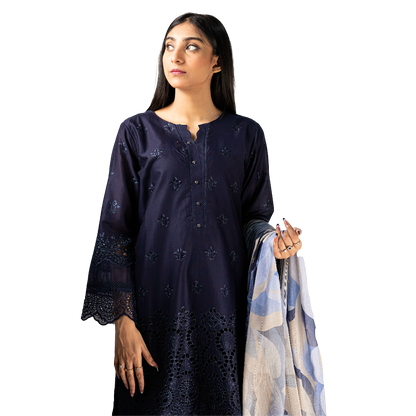 Three Piece Stitched Chicken Kari Lawn Suit for Ladies