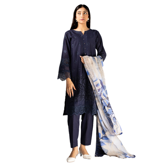 Three Piece Stitched Chicken Kari Lawn Suit for Ladies