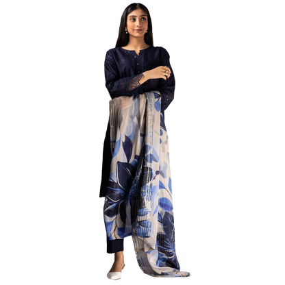Three Piece Stitched Chicken Kari Lawn Suit for Ladies