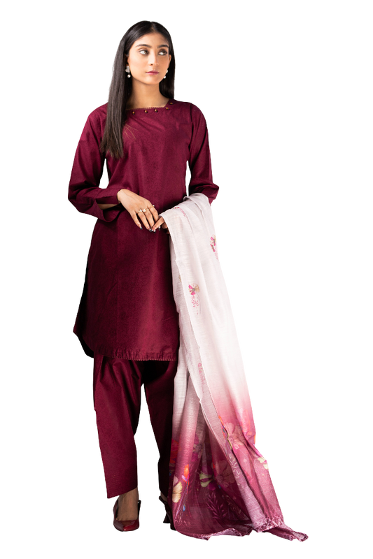 Three Piece Stitched Lawn Suit for Ladies
