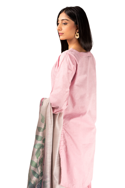 3 Piece Plain Lawn Stitched Suit With Printed Duppatta