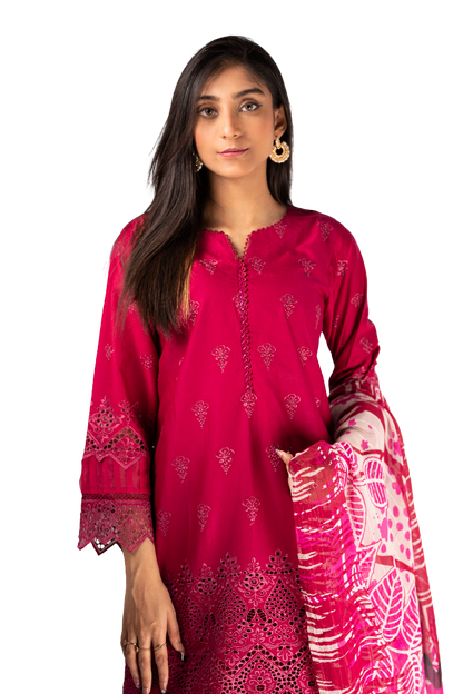 Stitched Chicken Kari Lawn Suit With Dupatta