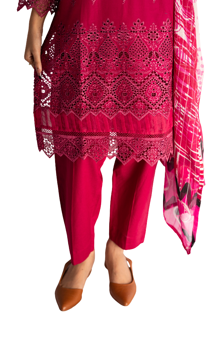 Stitched Chicken Kari Lawn Suit With Dupatta