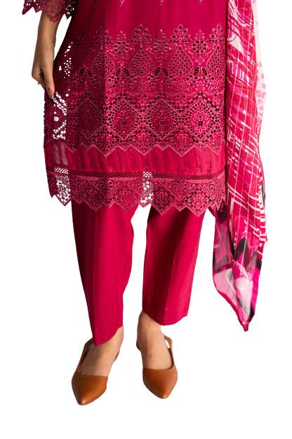 Stitched Chicken Kari Lawn Suit With Dupatta