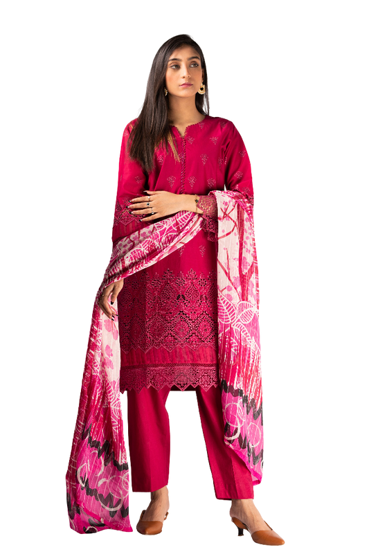 Stitched Chicken Kari Lawn Suit With Dupatta