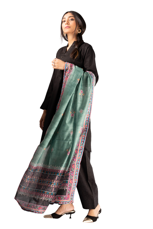 3 Piece Lawn Black Suit For Ladies with Printed Duppatta