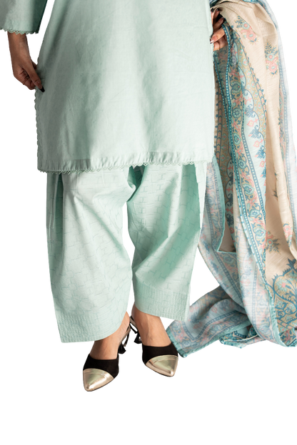 Ladies Stitched Lawn Three Piece Suit