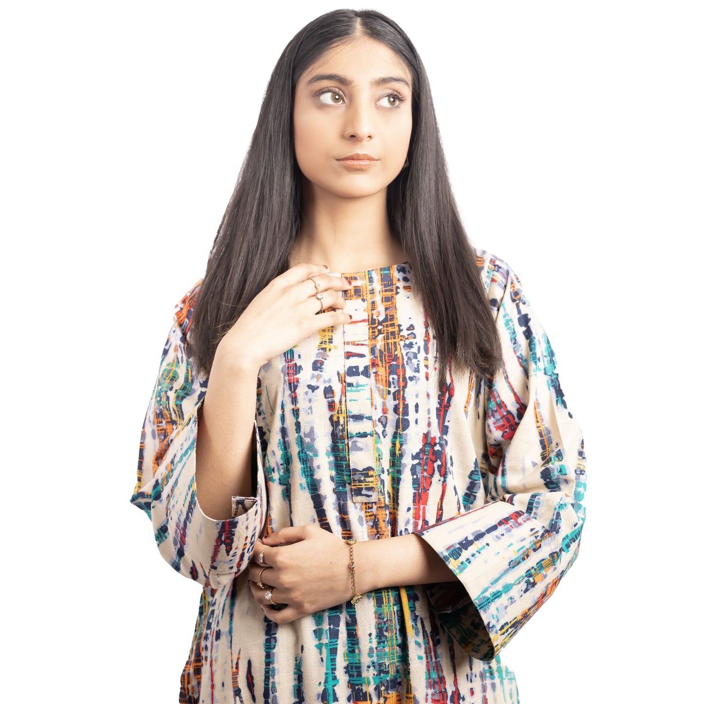 Beige Printed Khaddar Suit