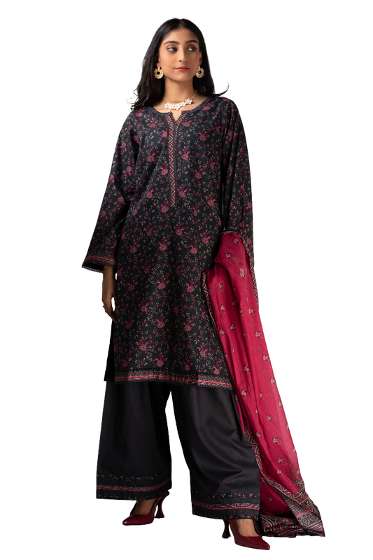 Three Piece Floral Print Lawn Suit for Ladies