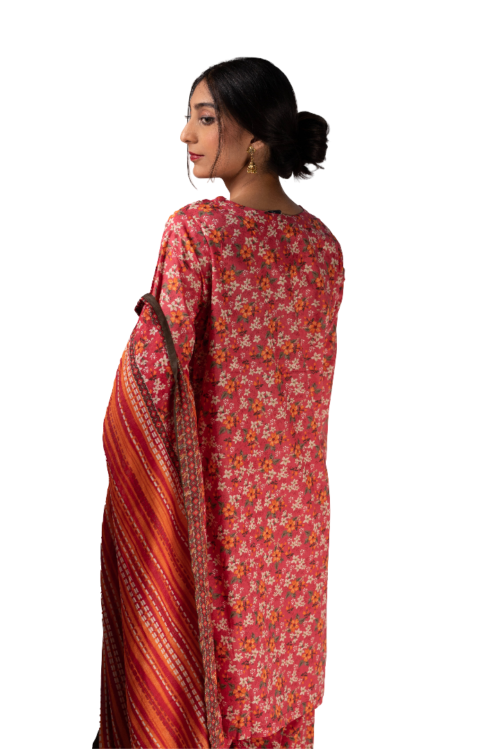 Three Piece Printed Floral Suit For Ladies