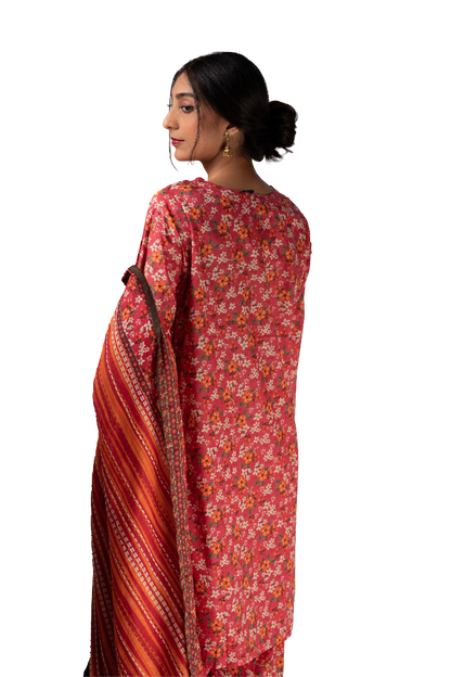 Three Piece Printed Floral Suit For Ladies