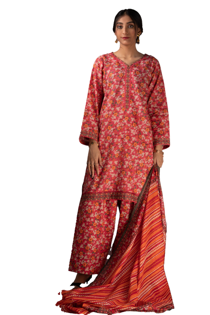 Three Piece Printed Floral Suit For Ladies