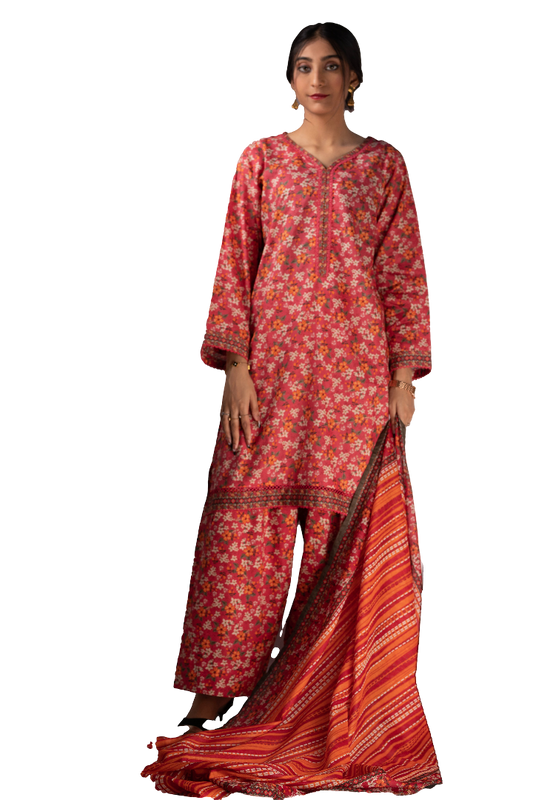 Three Piece Printed Floral Suit For Ladies