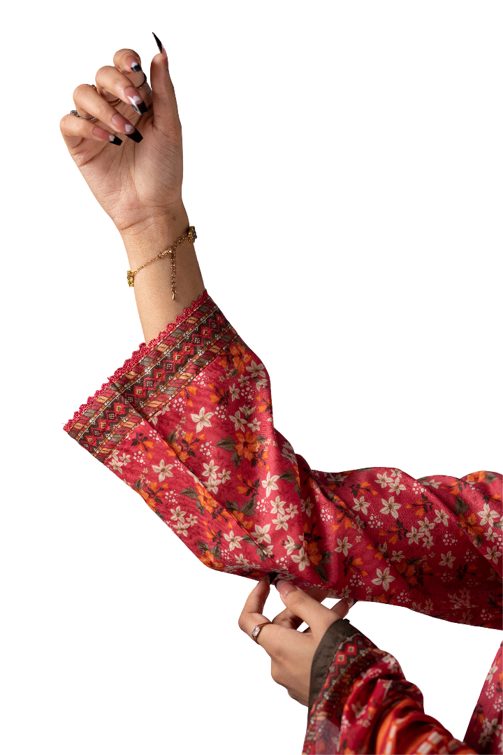 Three Piece Printed Floral Suit For Ladies