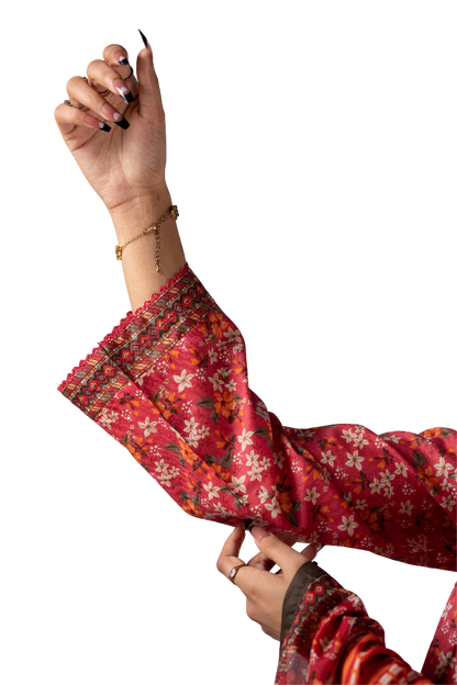 Three Piece Printed Floral Suit For Ladies