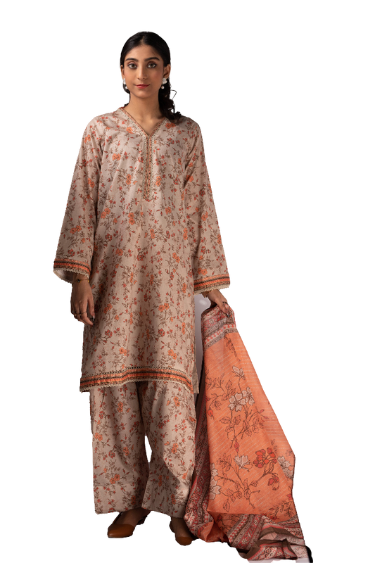 Three Piece Printed Suit For Ladies