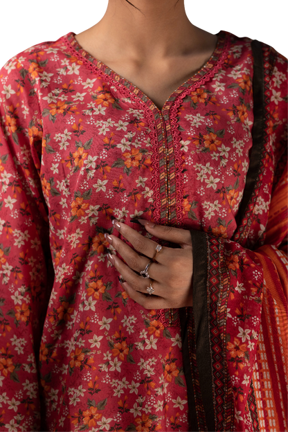Three Piece Printed Floral Suit For Ladies